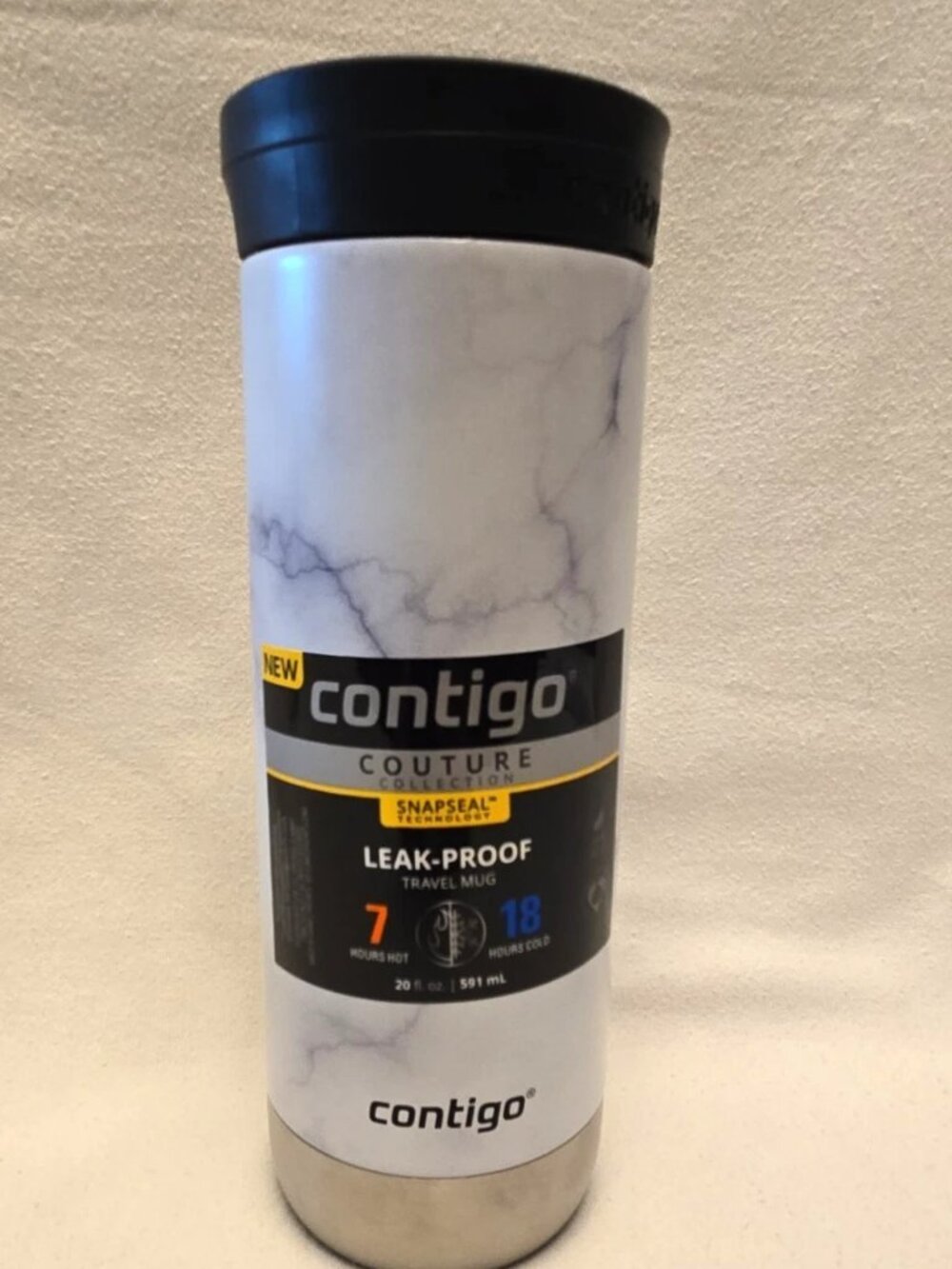 CONTIGO Couture Stainless Steel Travel Mug W/SNAPSEAL Lid White Marble 20 oz.
